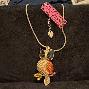 Betsey Johnson Gold and Orange Owl Necklace